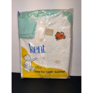 Vintage Kent Stretch Terry Sleeper White Green Kitten Baby Large 19-24 lbs USA